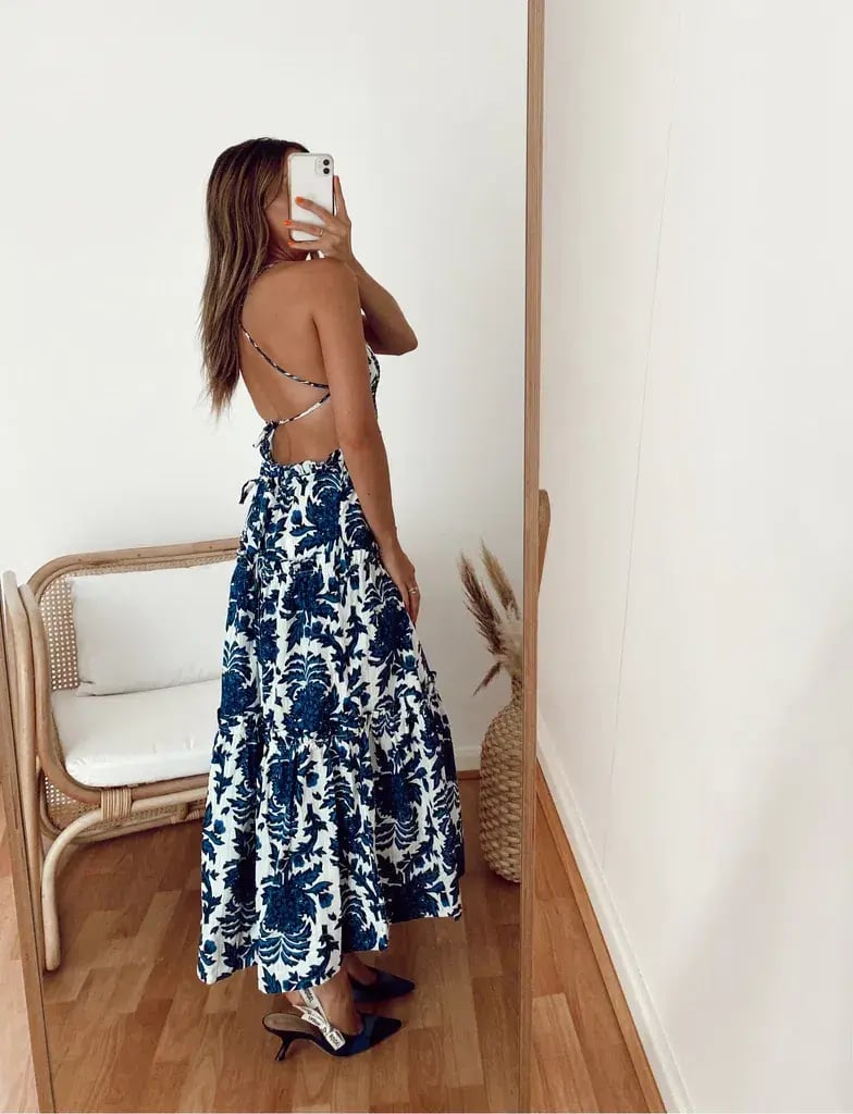 Shona Joy Diana Shirred Backless Midi Dress Print Size 10 photo 2