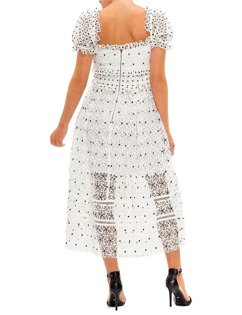 Self Portrait Guipure Hibiscus Midi Dress Ivory Size AU 12 photo 6