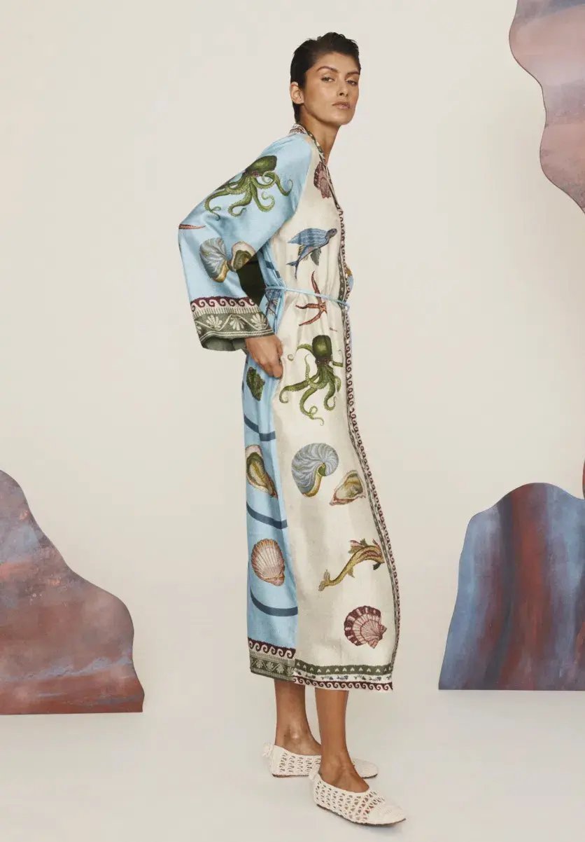 Alémais Bath House Silk Shirtdress Midi Dress Print Size 16 photo 3