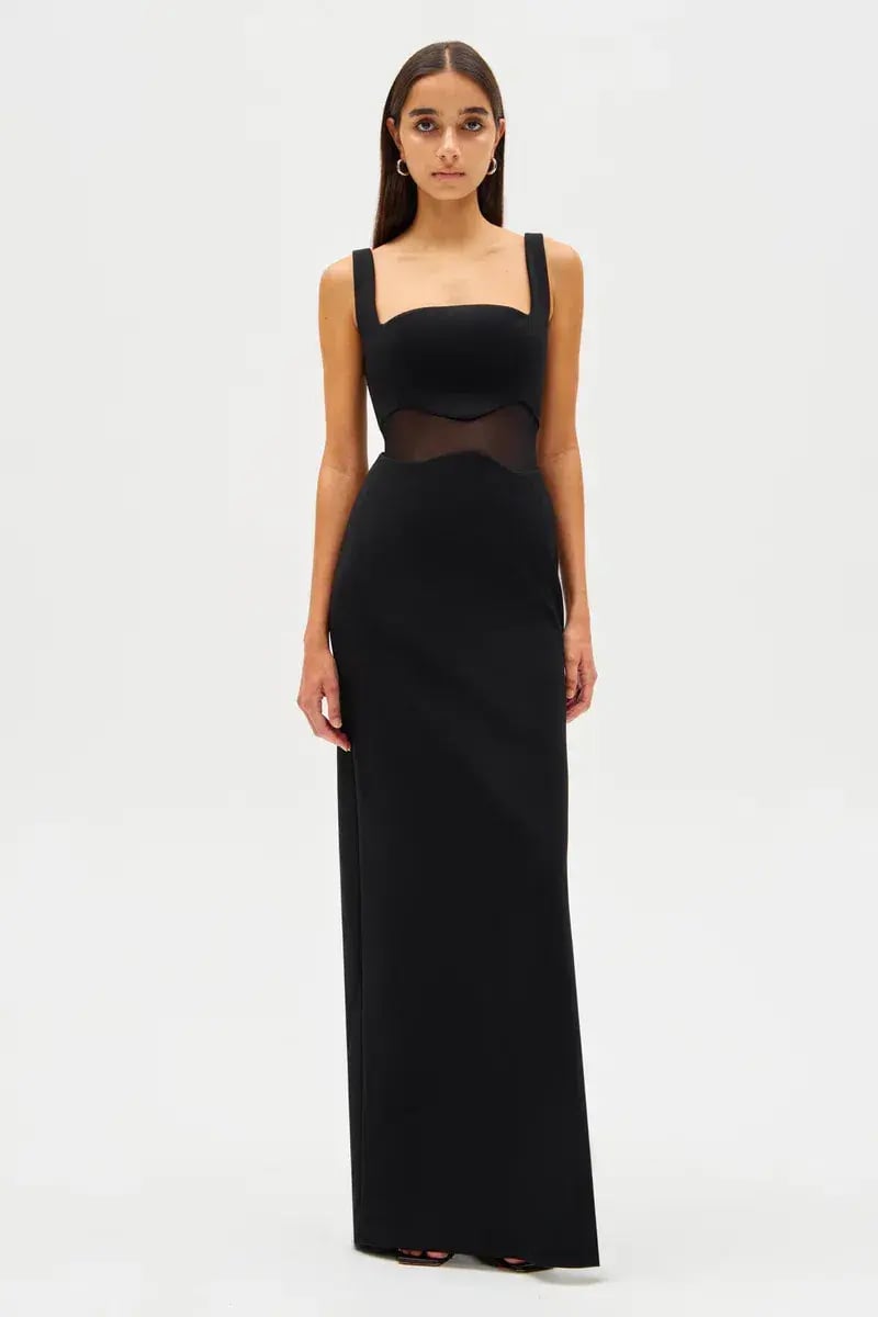 MISHA Damita Crepe & Mesh Maxi Dress Black Size 12 photo 6