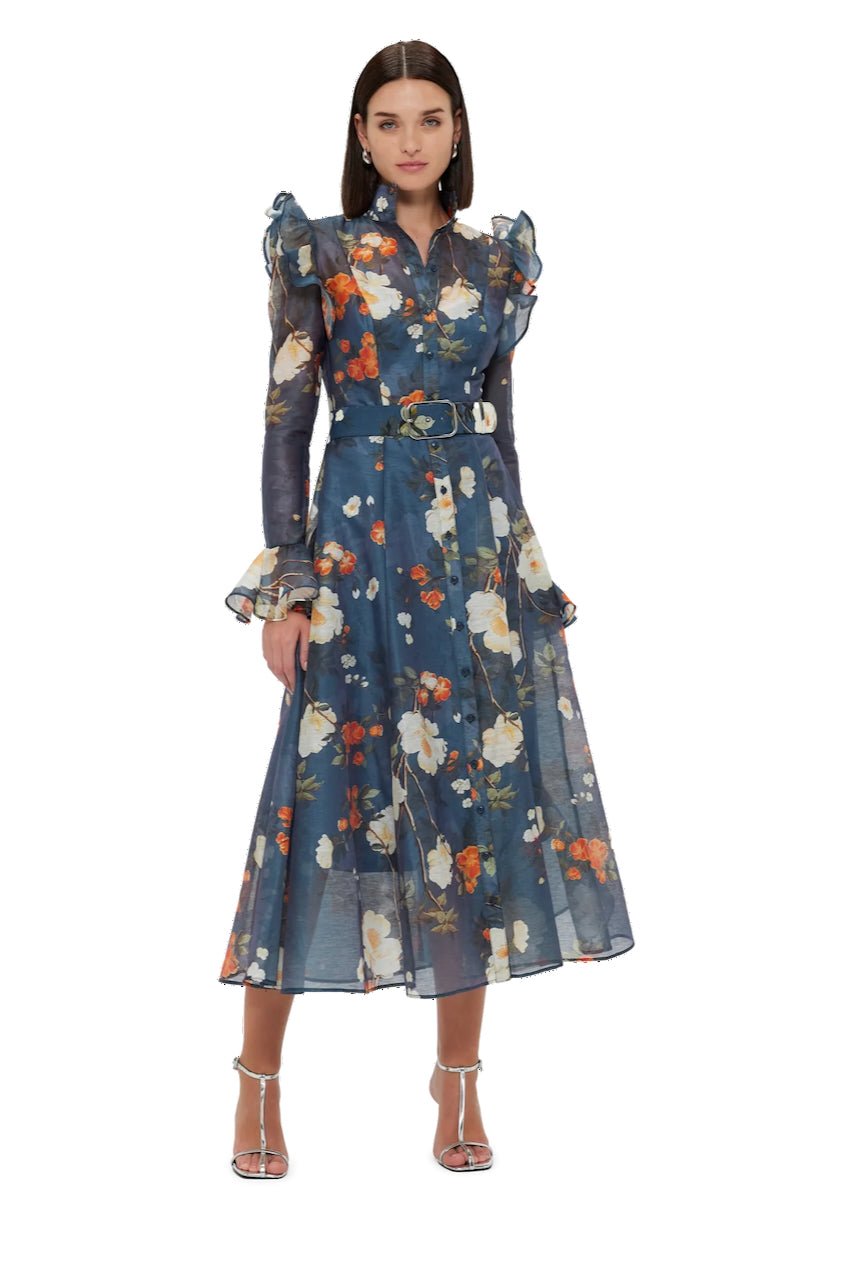 LEO LIN KATRINA BUTTERFLY SLEEVE MIDI DRESS - PEAR BLOSSOM PRINT photo 4