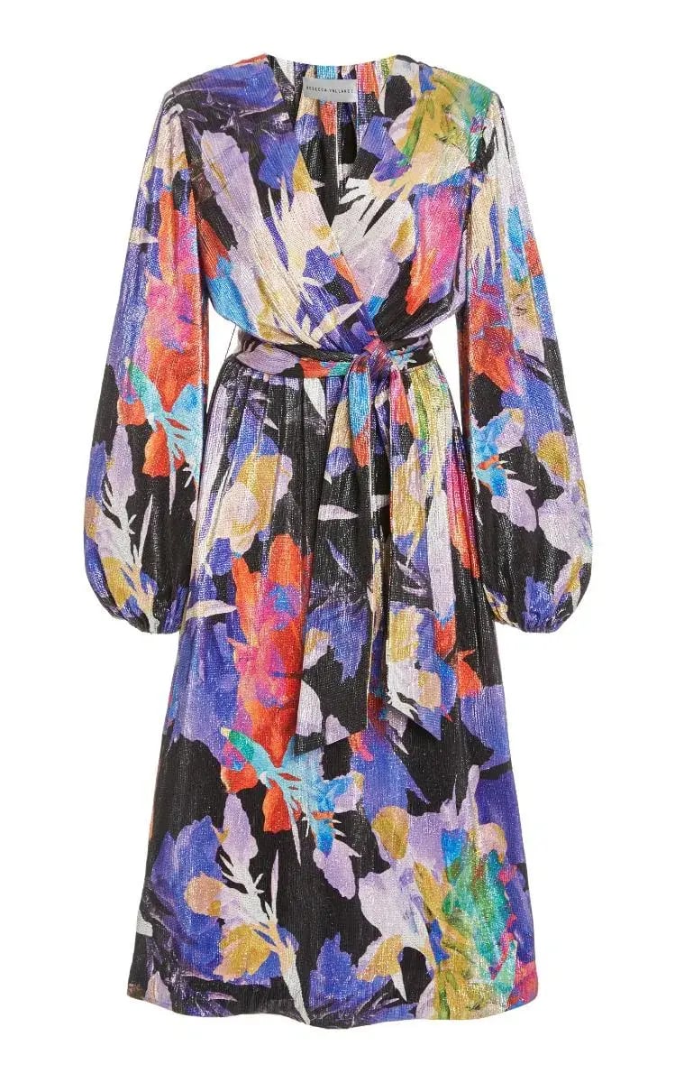 Rebecca Vallance Belladonna Lamé Midi Dress Print Size 8 photo 2
