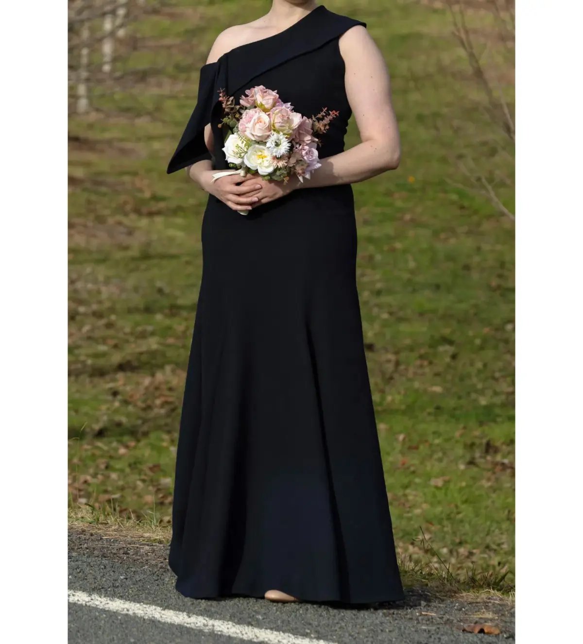 Carla Zampatti Ink Crepe Fascia Asymmetrical Gown Navy Size 12 photo 3