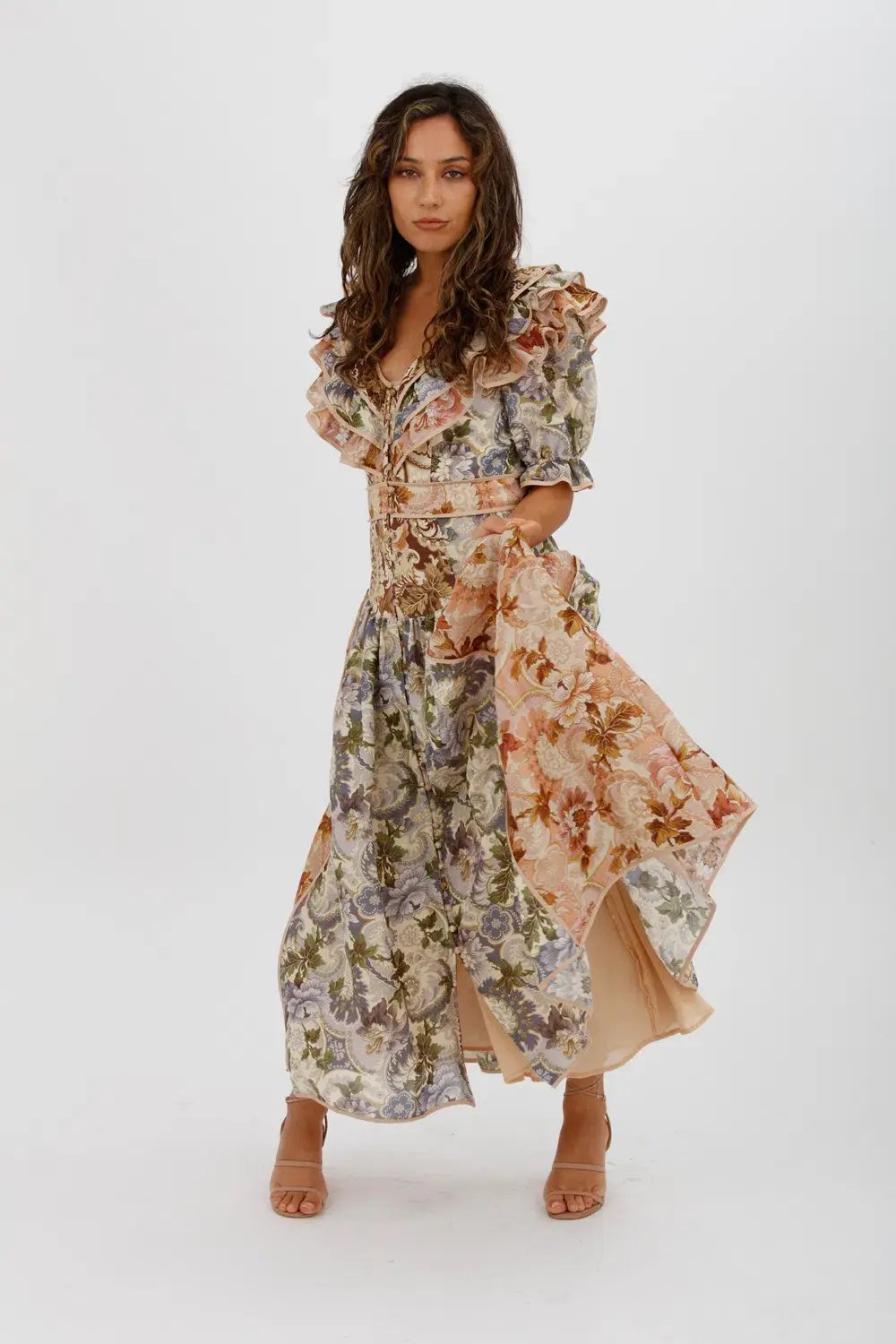 Alèmais Phillipa Ruffle Neck Midi Dress Floral Size 8 photo 8