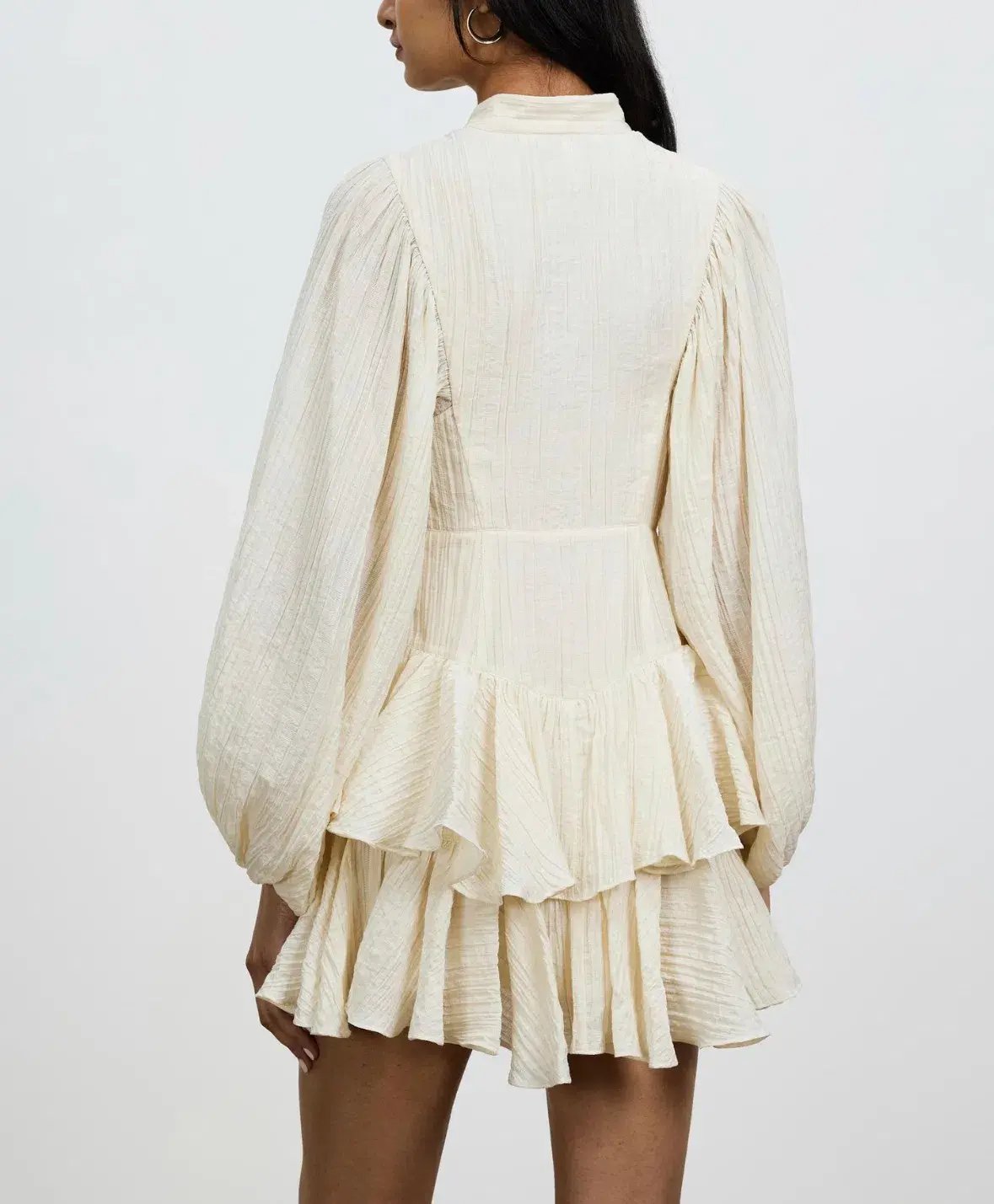 Shona Joy Mila Balloon Sleeve Frill Mini Dress Tofu Cream Size AU 6 photo 3