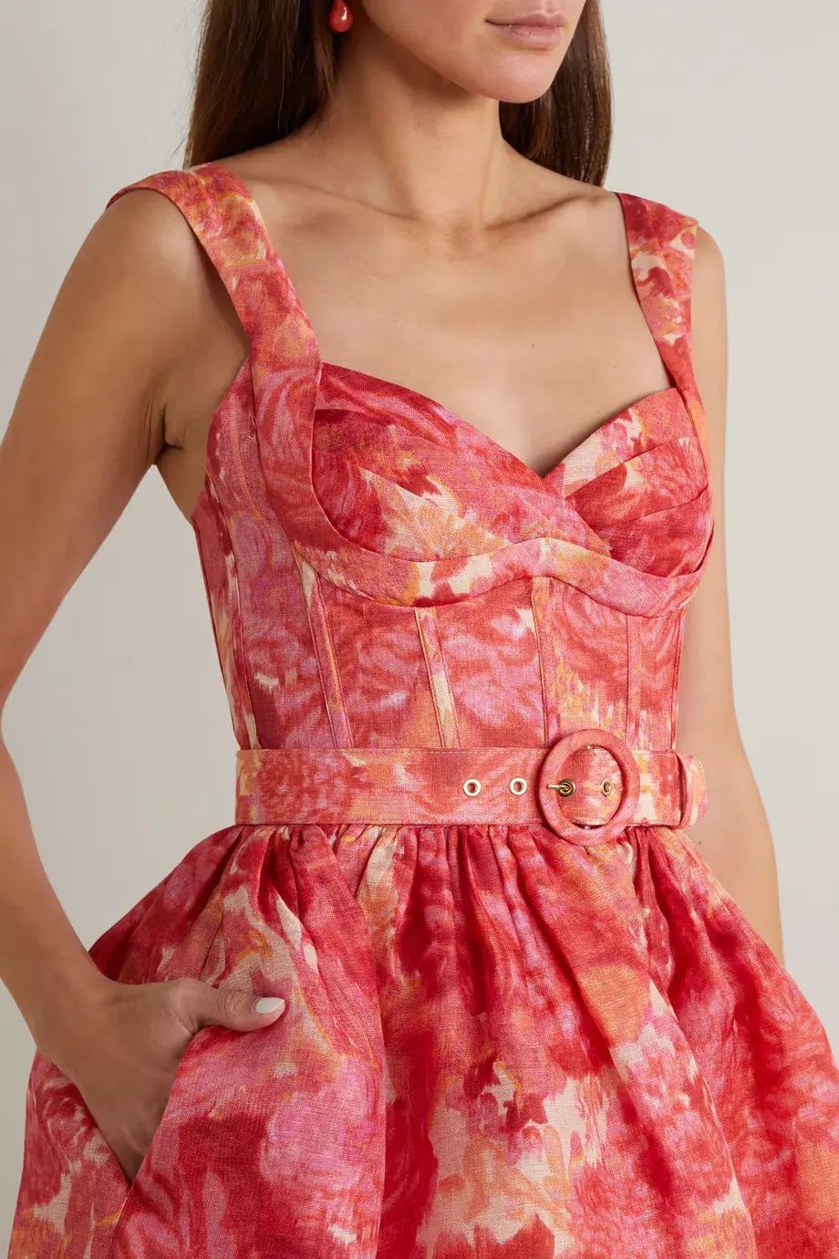 Zimmermann High Tide Mini Dress Pink Ikat Floral Size 2 / AU 12 photo 2