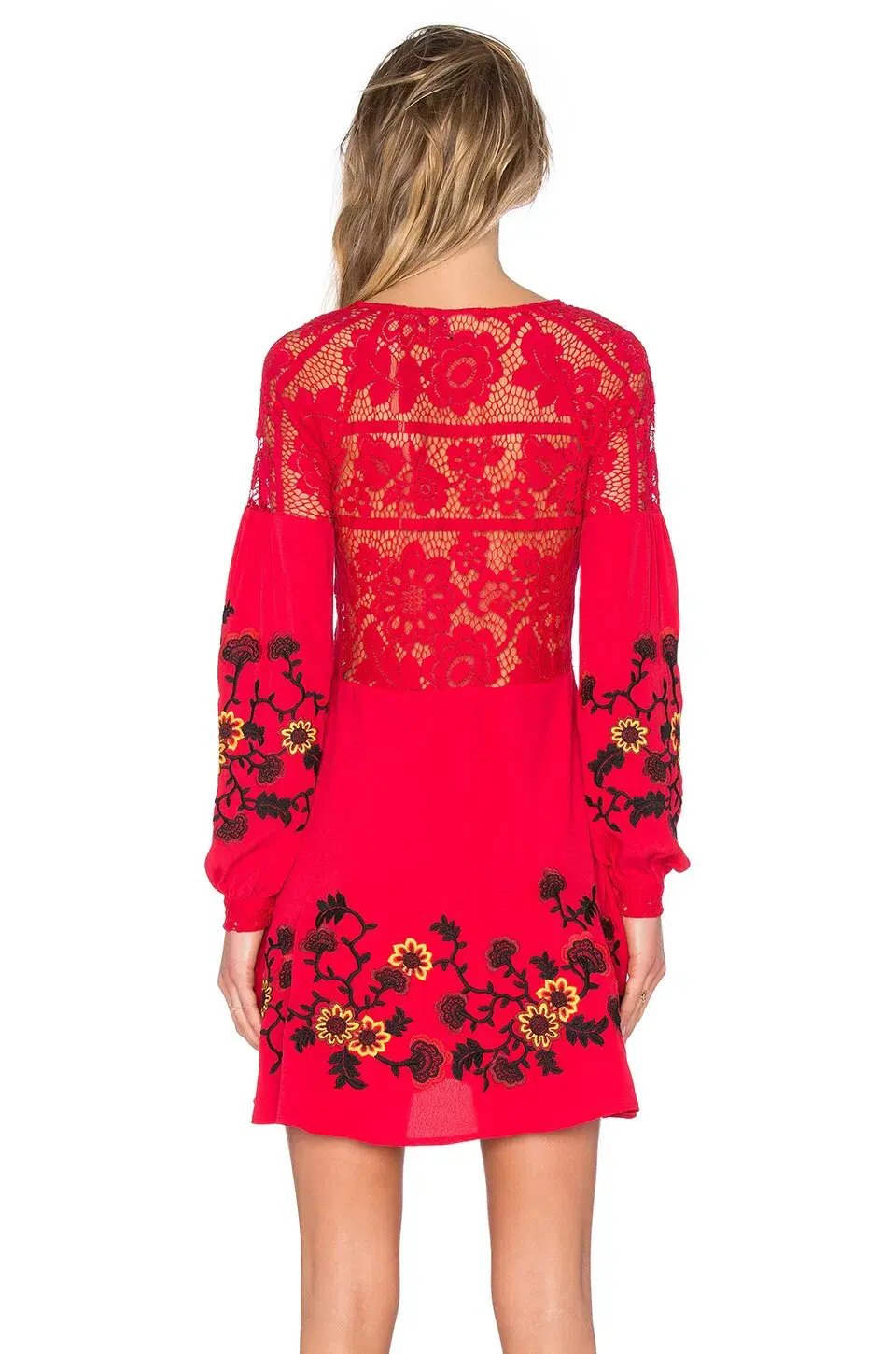 For Love & Lemons Isabella Long Sleeve Mini Dress Hot Red Size XS / AU 6 photo 3