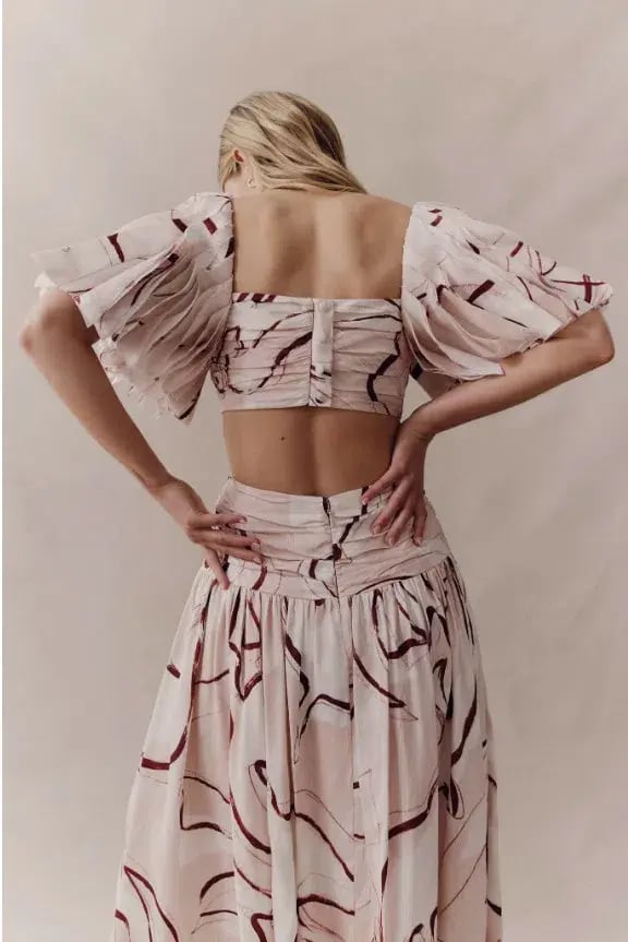 AJE Marianne Midi Dress Ruched Cutout Whimsical Dove photo 2