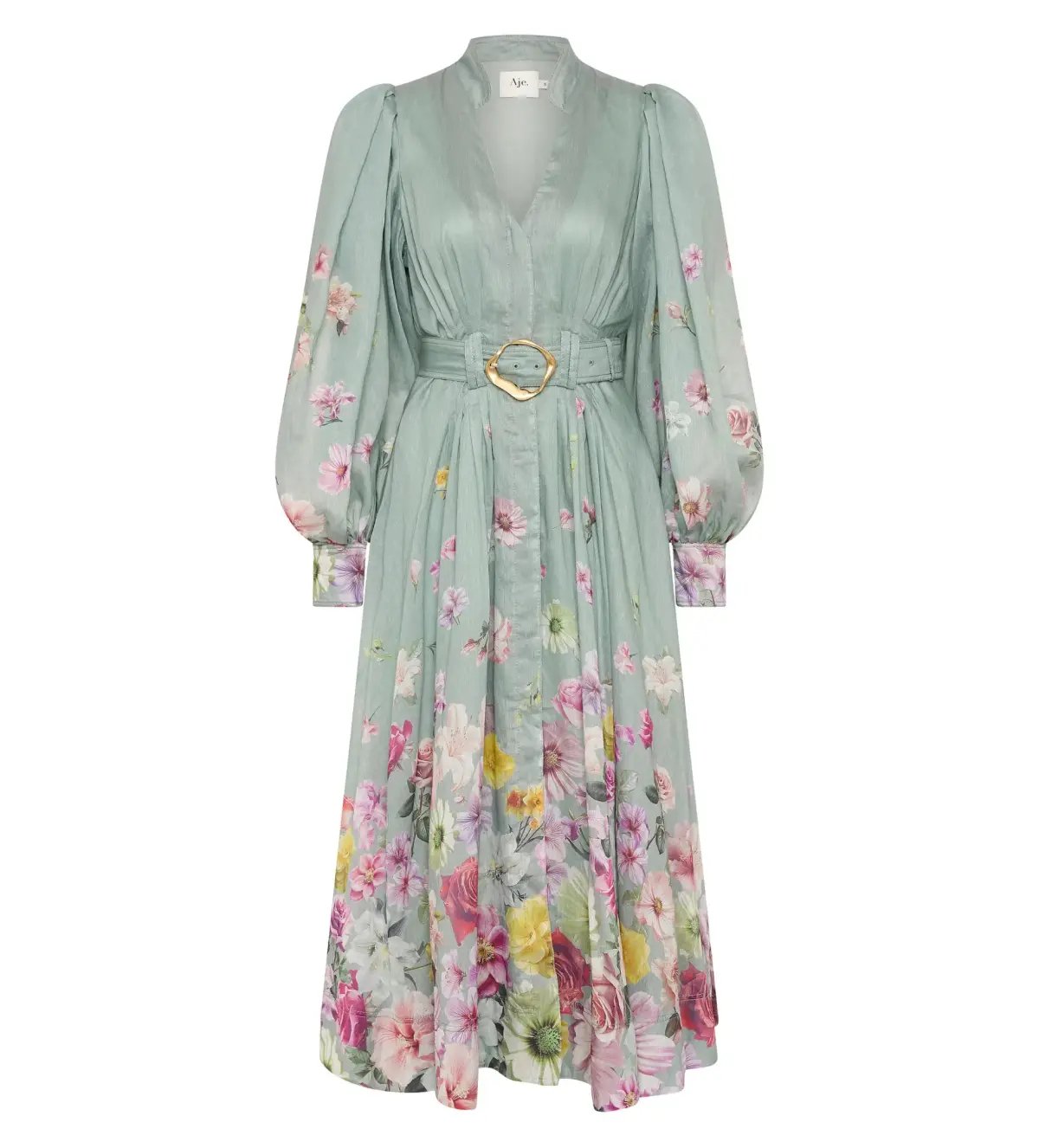 Aje Fleur Shirt Dress Mist Collage Floral Size 10 photo 4