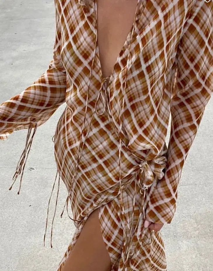 Bec & Bridge Sunflower Check Long Sleeve Maxi Dress Multi Size 6 photo 3