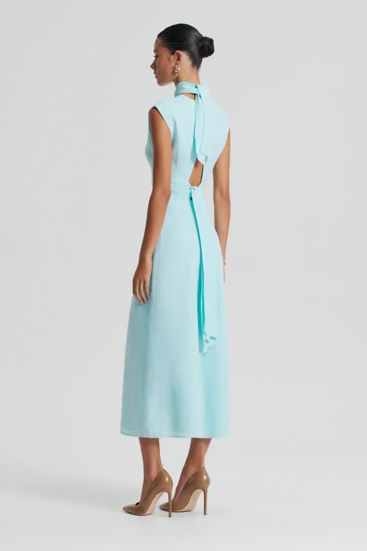 Scanlan Theodore Italian Linen Turban Twist Dress Midi Turquoise Size 10 photo 2