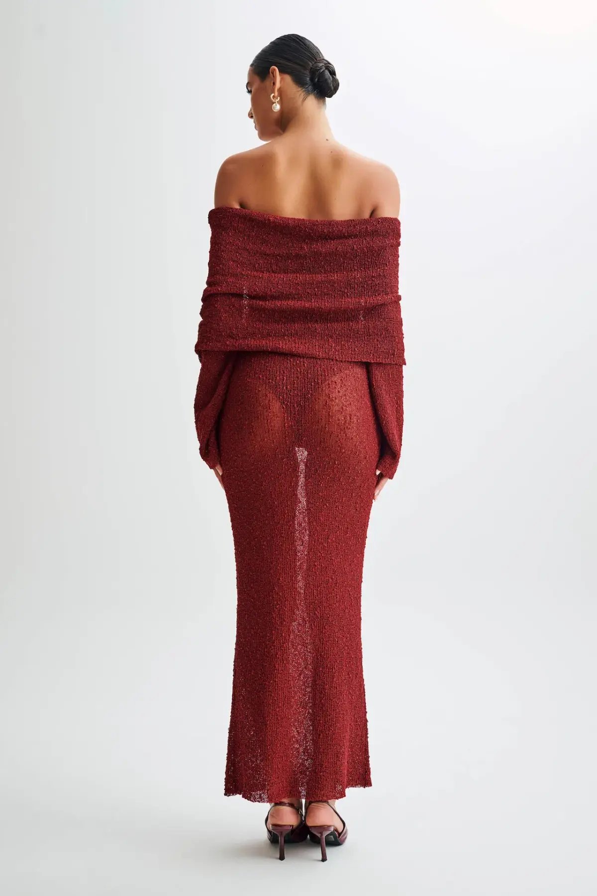 Meshki Marisol Off Shoulder Boucle Maxi Dress in Plum Size M / AU 10 photo 2