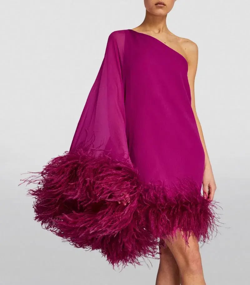 TALLER MARMO  Feather-Trimmed Asymmetric Mini Dress Pink Size 10 photo 2