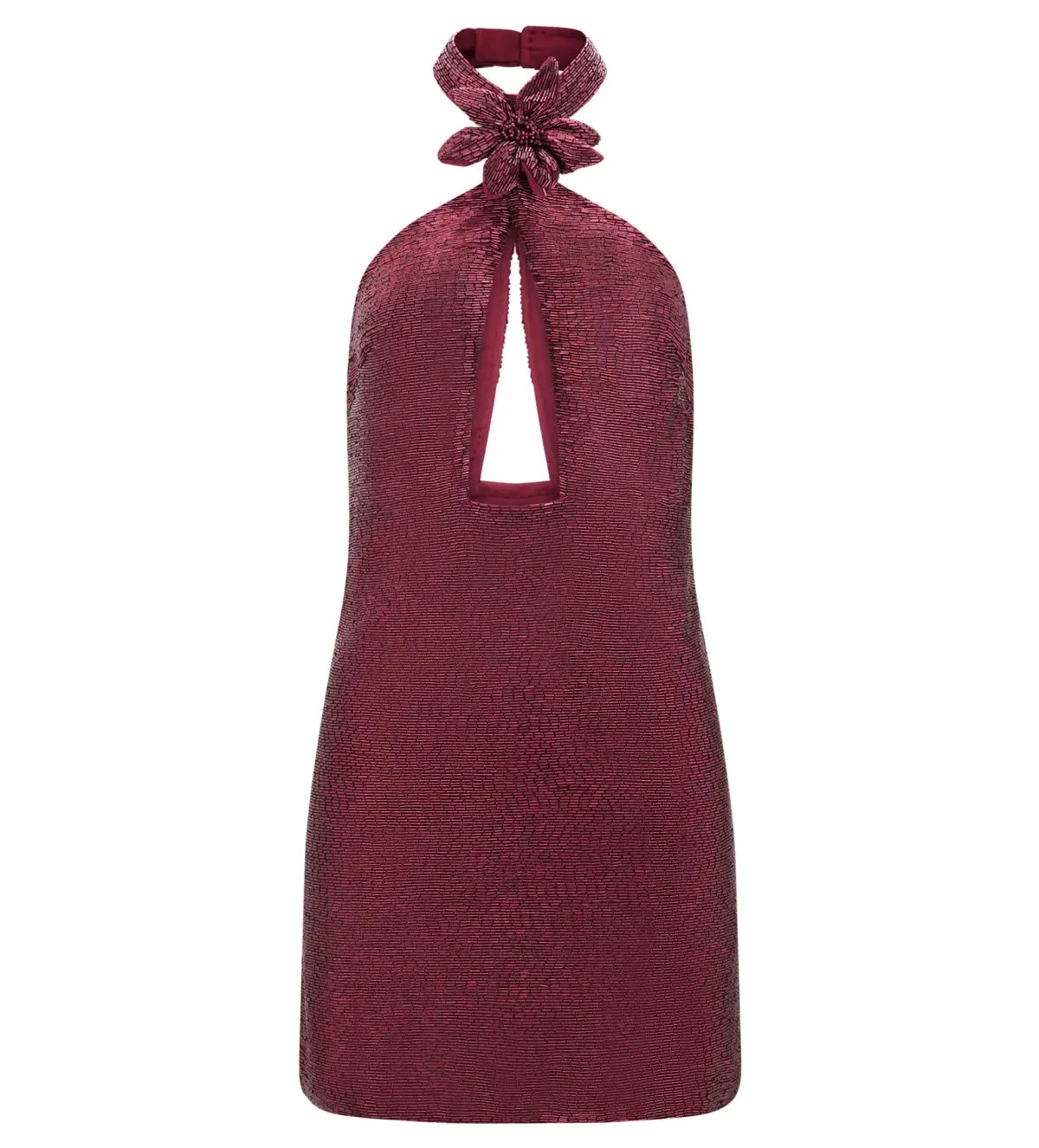 Meshk Nylah Beaded Halter Mini Dress Burgundy Size 6 photo 6
