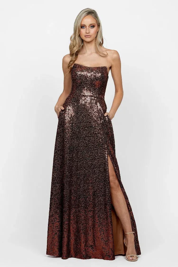 Bariano Miya Strapless Flowy A-line Dress Chocolate Size 10 photo 2