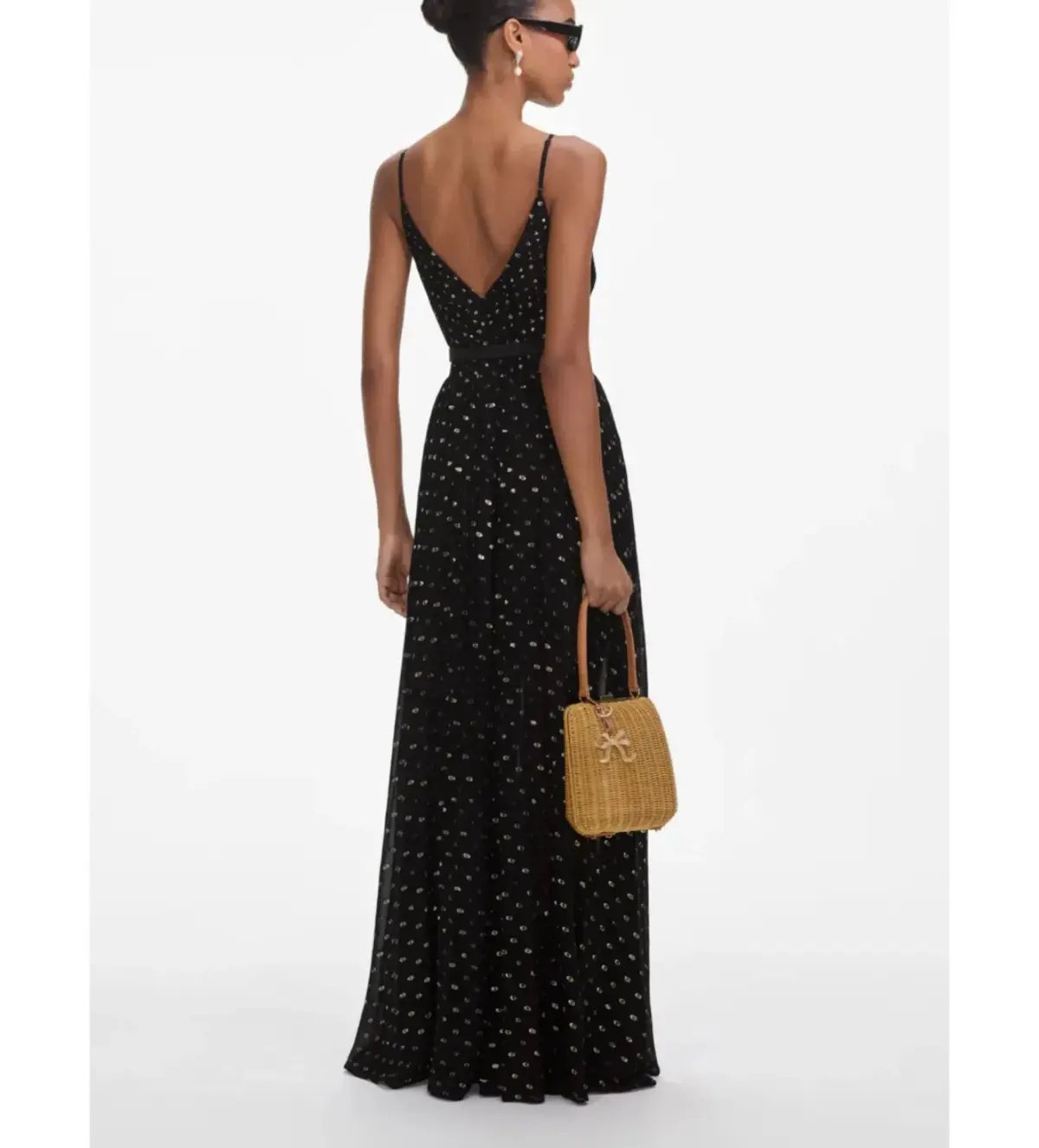 Self Portrait  Black and Gold Chiffon Maxi Dress Size AU 8 photo 4