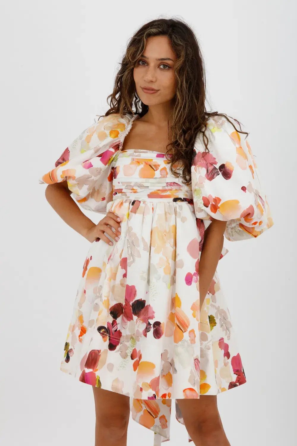 AJE Dassia Puff Sleeve Mini Dress Floral Print Size 10 photo 3