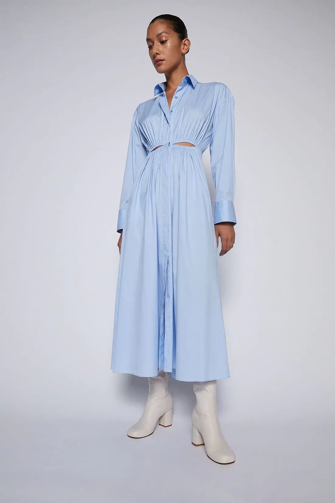 Scanlan Theodore Cotton Gathered Dress Pale Blue Size 8 photo 5