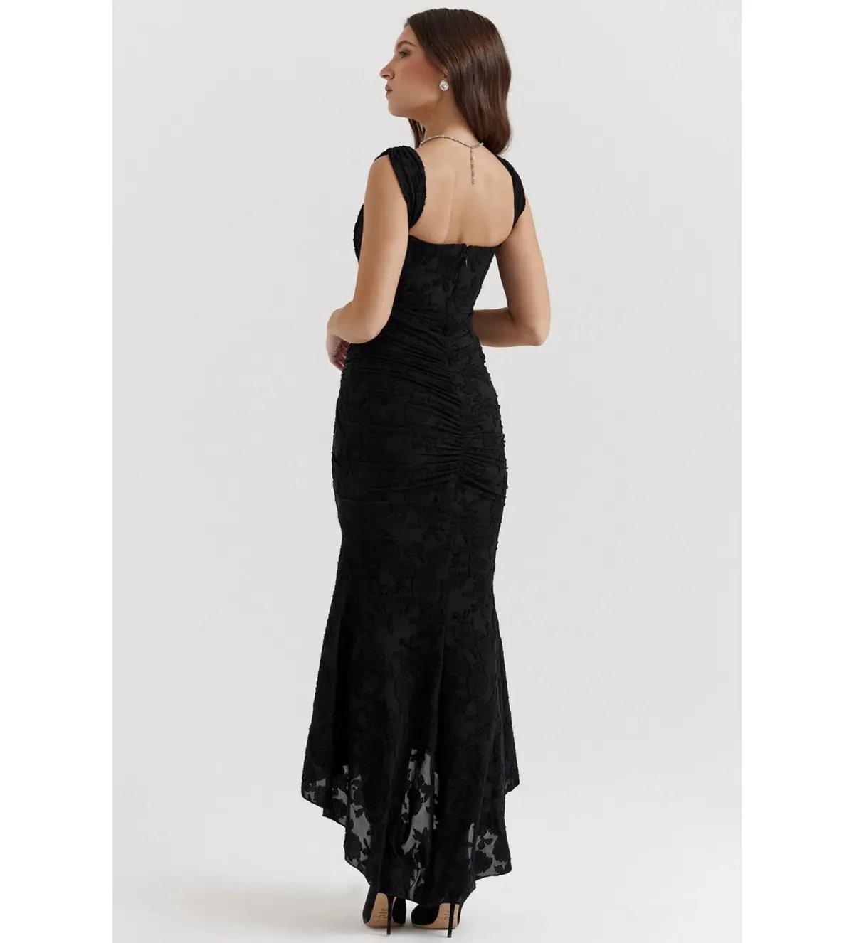 House of CB Cesca Corset Ruched Dress Black Floral Size 10 photo 3