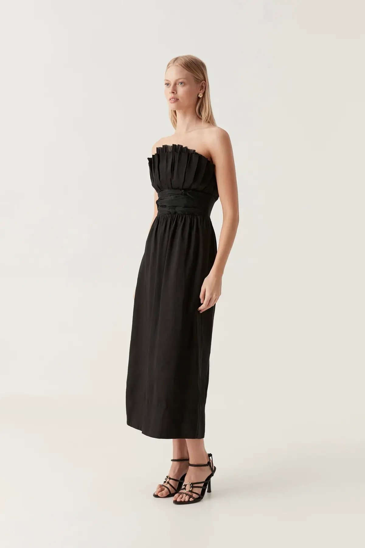 AJE Black Whisper Knot Strapless Ruffle Midi Dress AU 8 photo 2