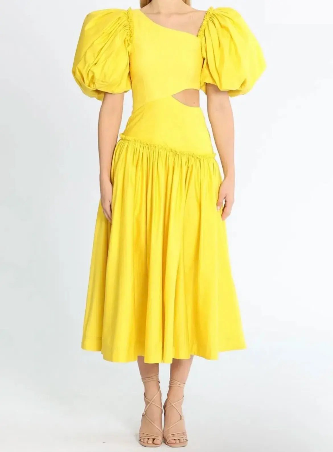 Aje Chateau Cut Out Midi Dress Sun Shower Yellow Size 10 photo 6