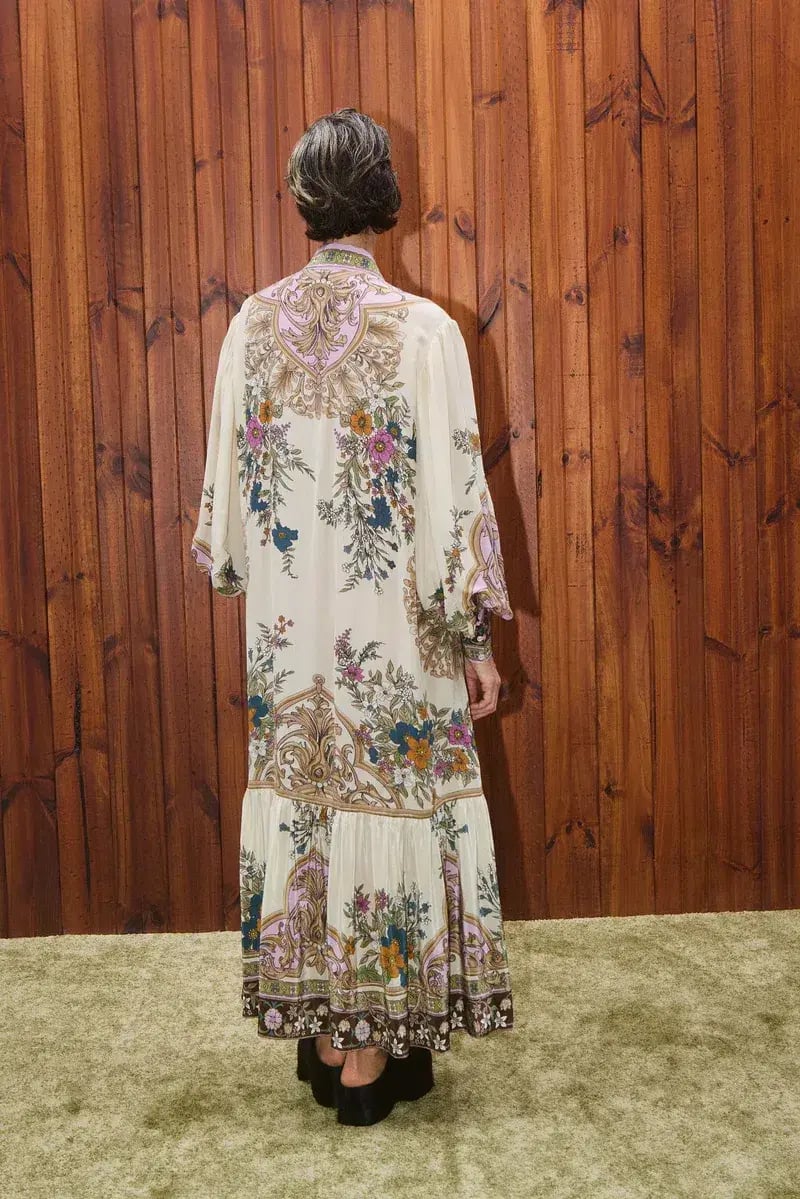 Alemais Antoinette Floral-print Chiffon Maxi Shirt Dress Cream Size 12 photo 5