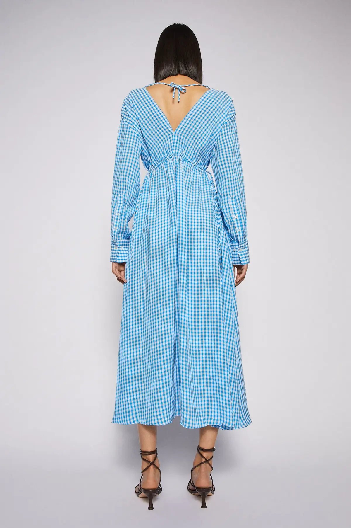 Scanlan Theodore Gingham V Neck Dress Aqua Blue Size AU 6 photo 3