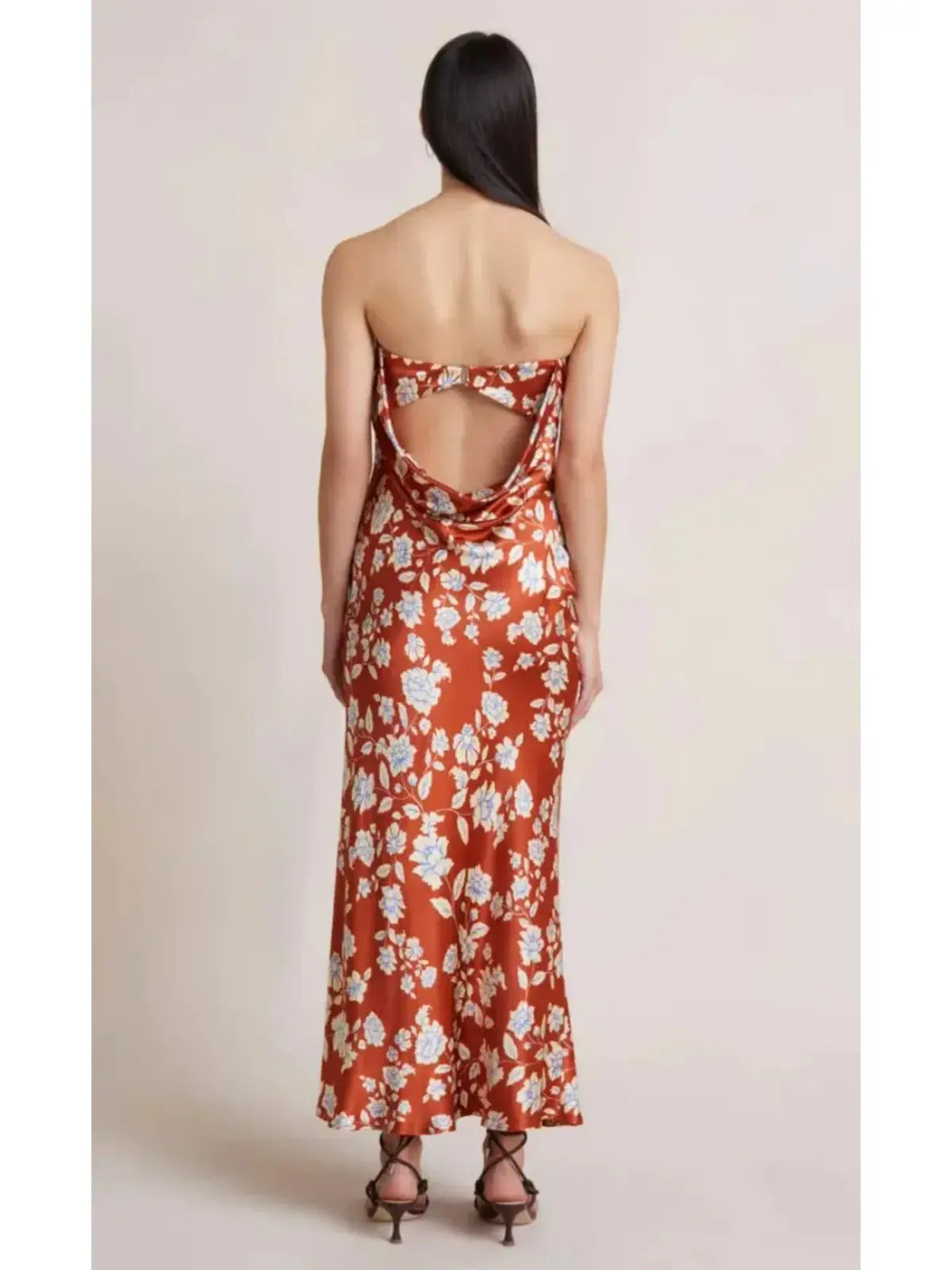 Bec & Bridge Blossom Strapless Maxi Dress Rust Print Size AU 6 photo 3