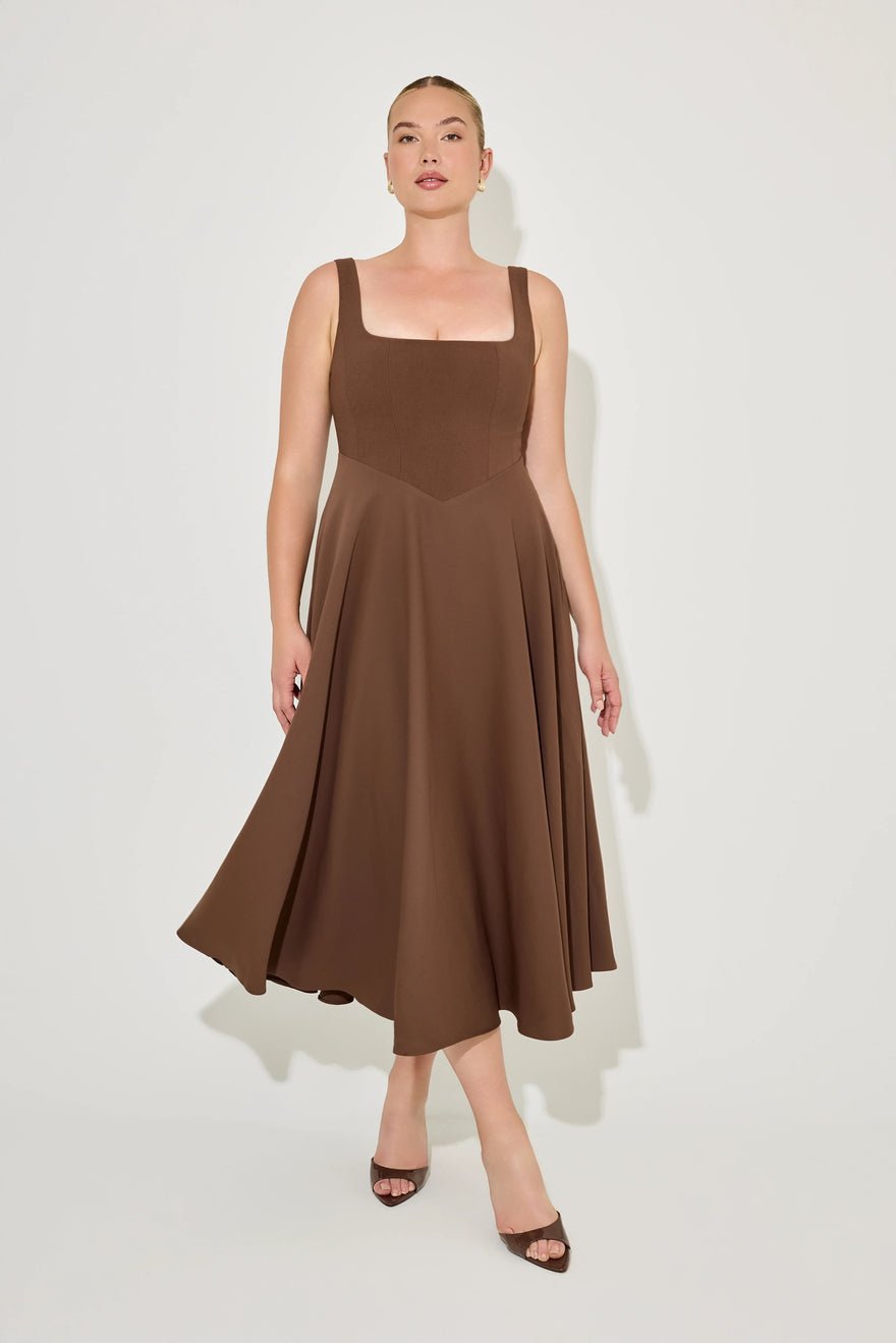 Odd Muse The Ultimate Muse High Waist Square Neck Midi Dress - Chocolate photo 3