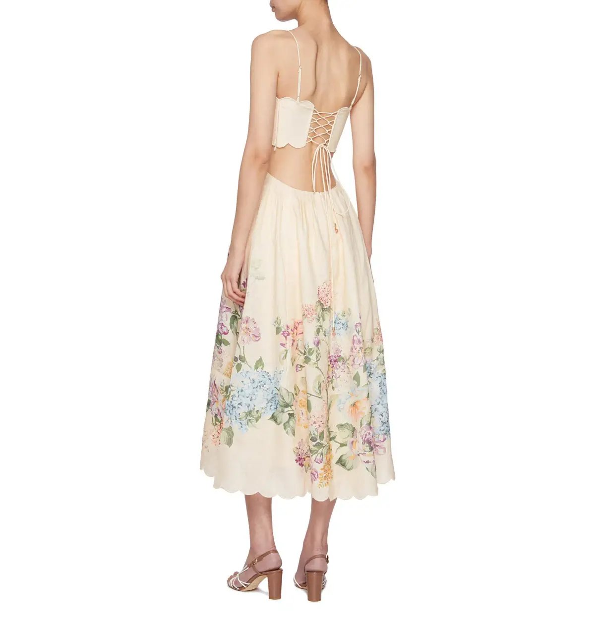 Zimmermann Halliday Scallop Midi Dress In Cream Watercolour Floral Size 3 / AU 14 photo 3