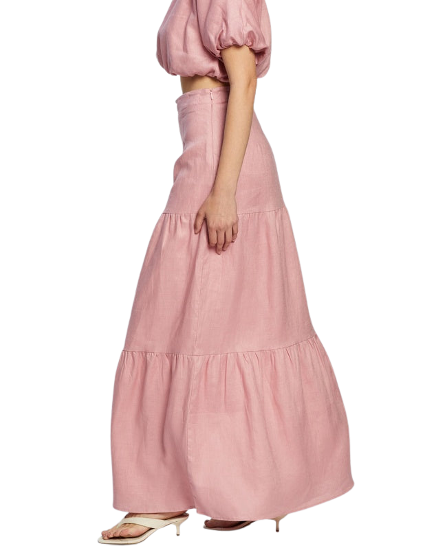 Aere Linen Top and Tiered Maxi Skirt Set photo 4
