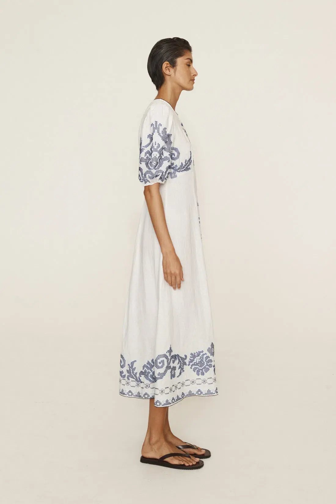 Alemais Hazel Embroidered Midi Dress White Print Size 14 photo 4