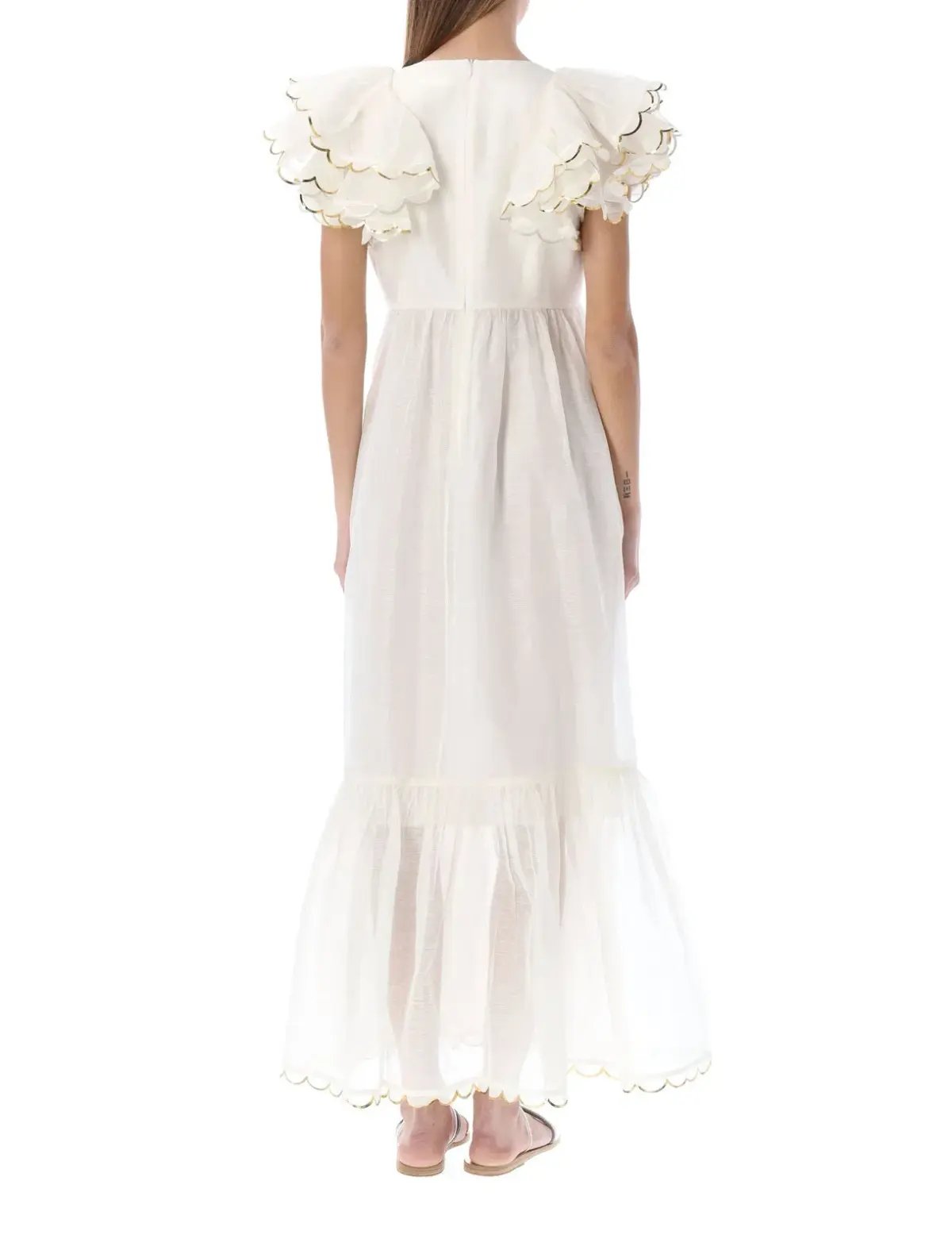 Zimmermann Dancer Scalloped Midi Dress in Ivory Size 0/AU 8 photo 3