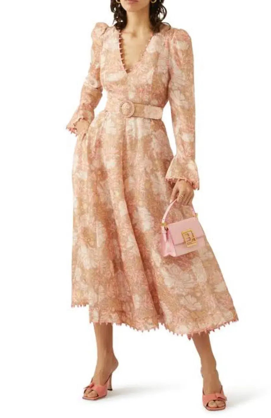 Zimmermann Kaleidoscope Belted Embellished Linen And Silk Blend Midi Dress Floral Size 2 / AU 12 photo 2