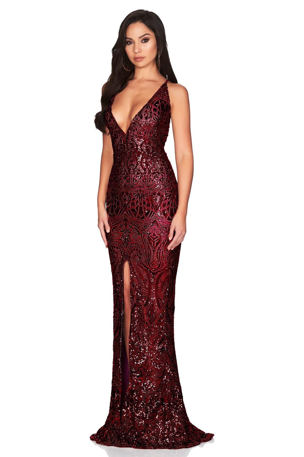 Nookie Shanina plunge gown burgundy red size 8 photo 2