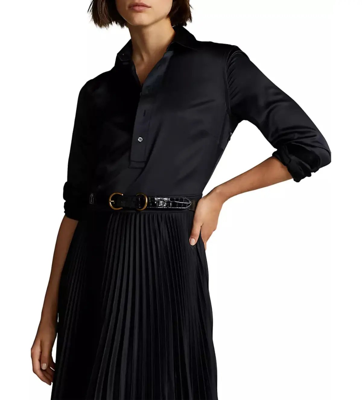 Polo Ralph Lauren Koa Charmeuse Pleated Shirtdress Navy Size S/Au 6 photo 2