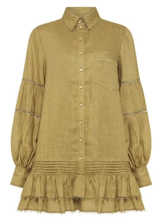 Aje Lotus Shirt Dress in Olive Green - Size 6 photo 4
