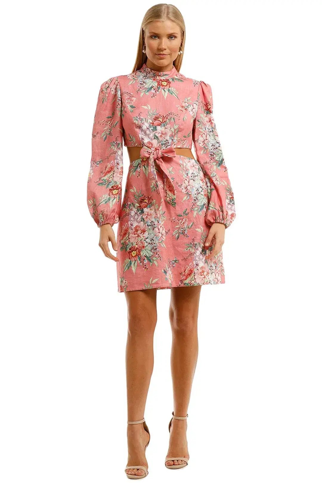 Zimmermann Bellitude Bow Front Mini Dress Baby Pink Floral Size 0 / AU 8 photo 4