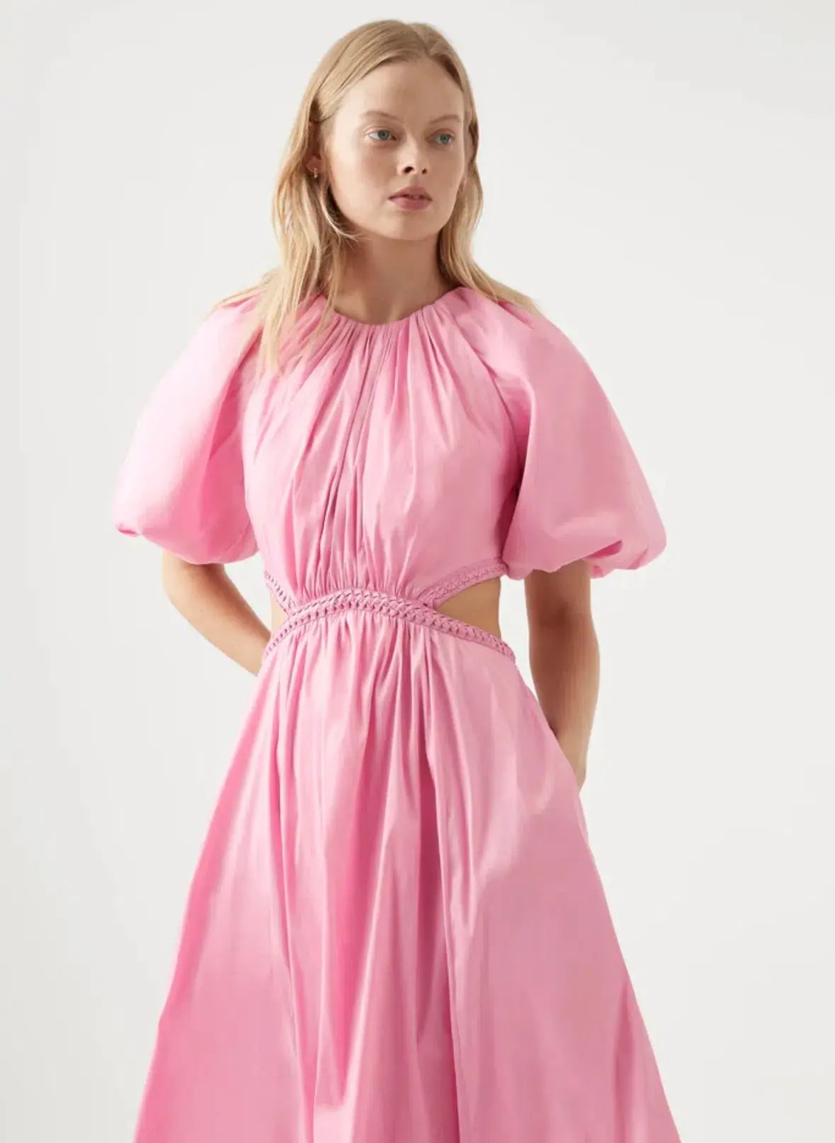 Aje Capucine Puff Sleeve Midi Dress Bon Bon Pink Size 6 photo 4
