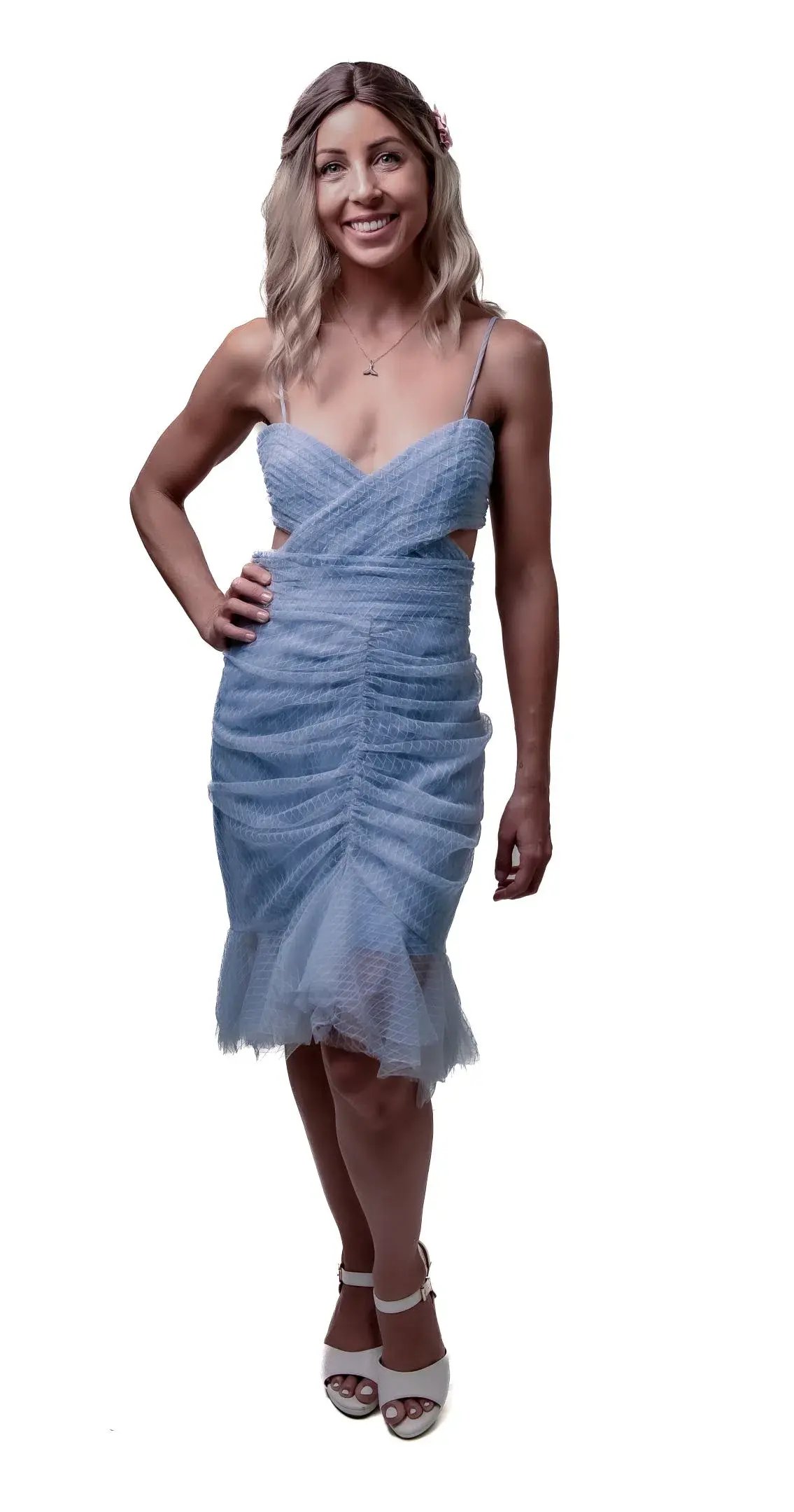 Alice McCall Tulle Cut Out Midi Dress Dusty Blue Size 12 photo 2