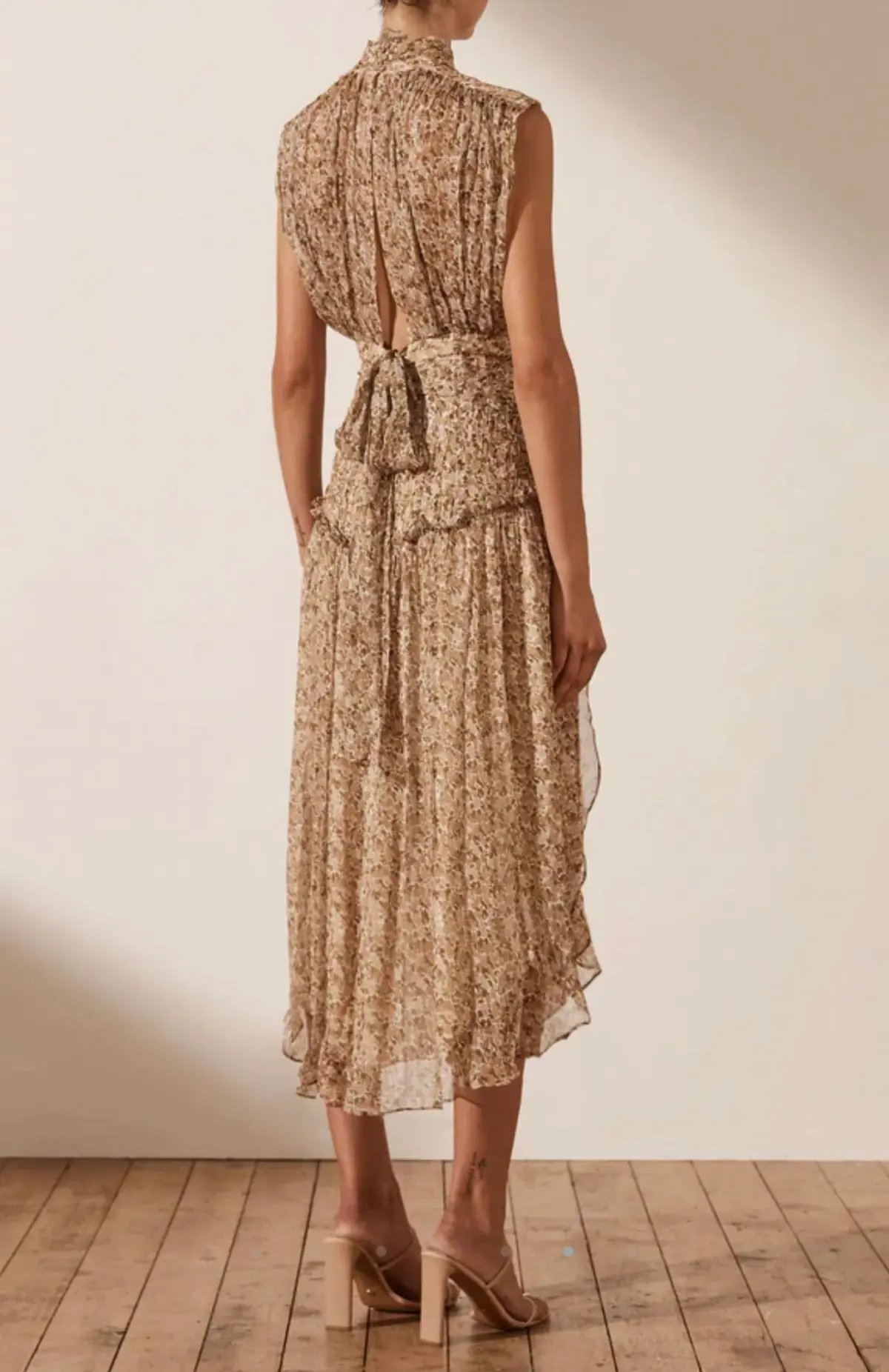Shona Joy Ambar Sleeveless Open Back Midi Dress Brown Size 6 photo 4