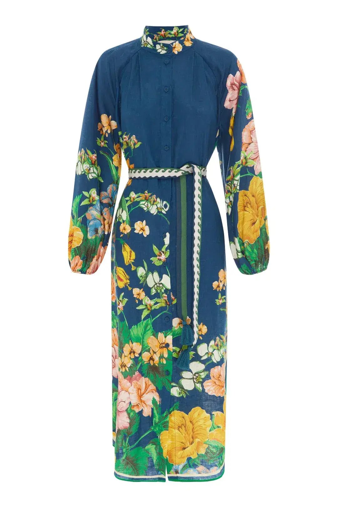 Alemais Lyla Midi Shirtdress Blue Linen Long Sleeve Button Down Floral Navy Size AU 10 photo 5