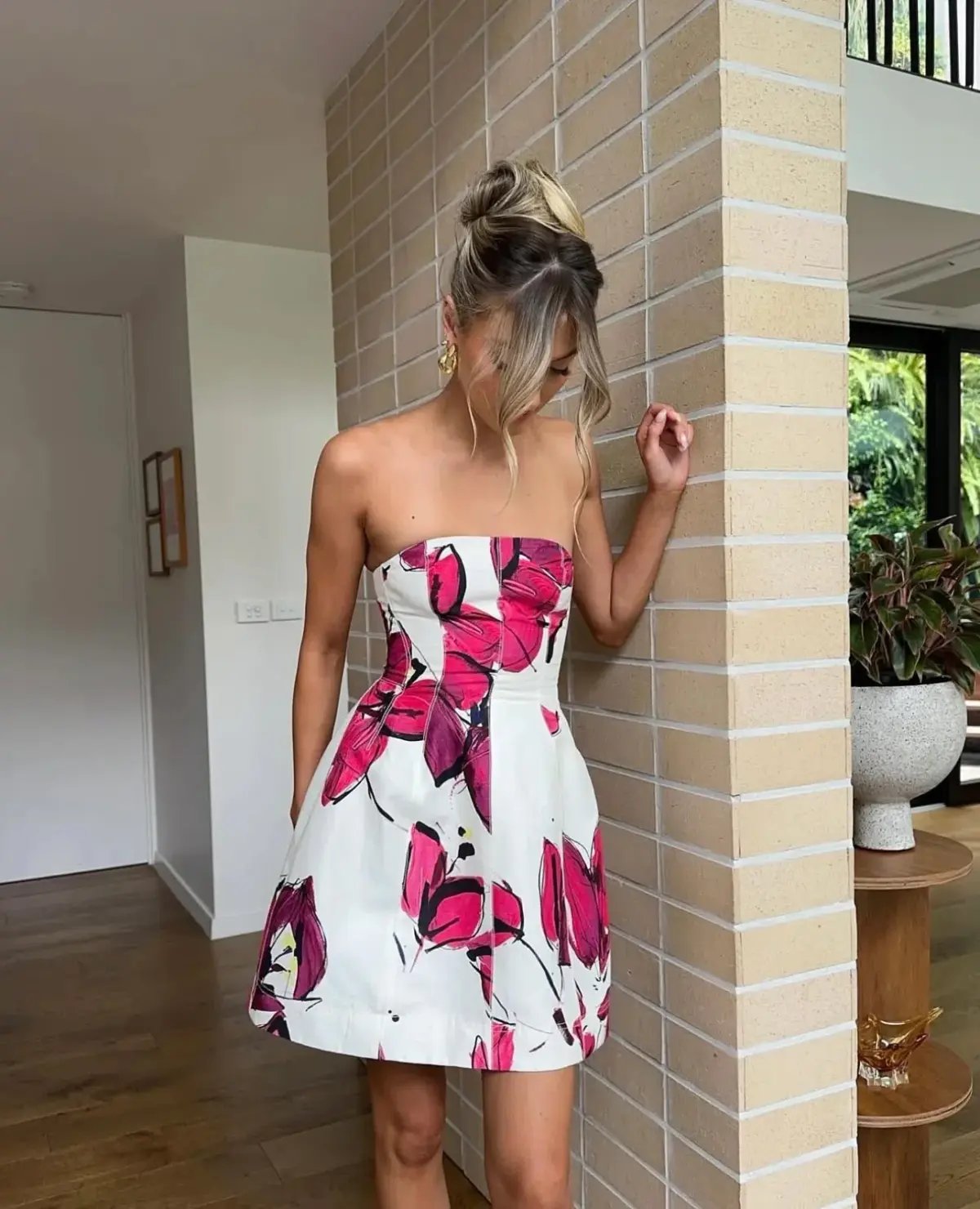 Aje Baret Strapless Mini Dress Falling Florals Size 8 photo 5