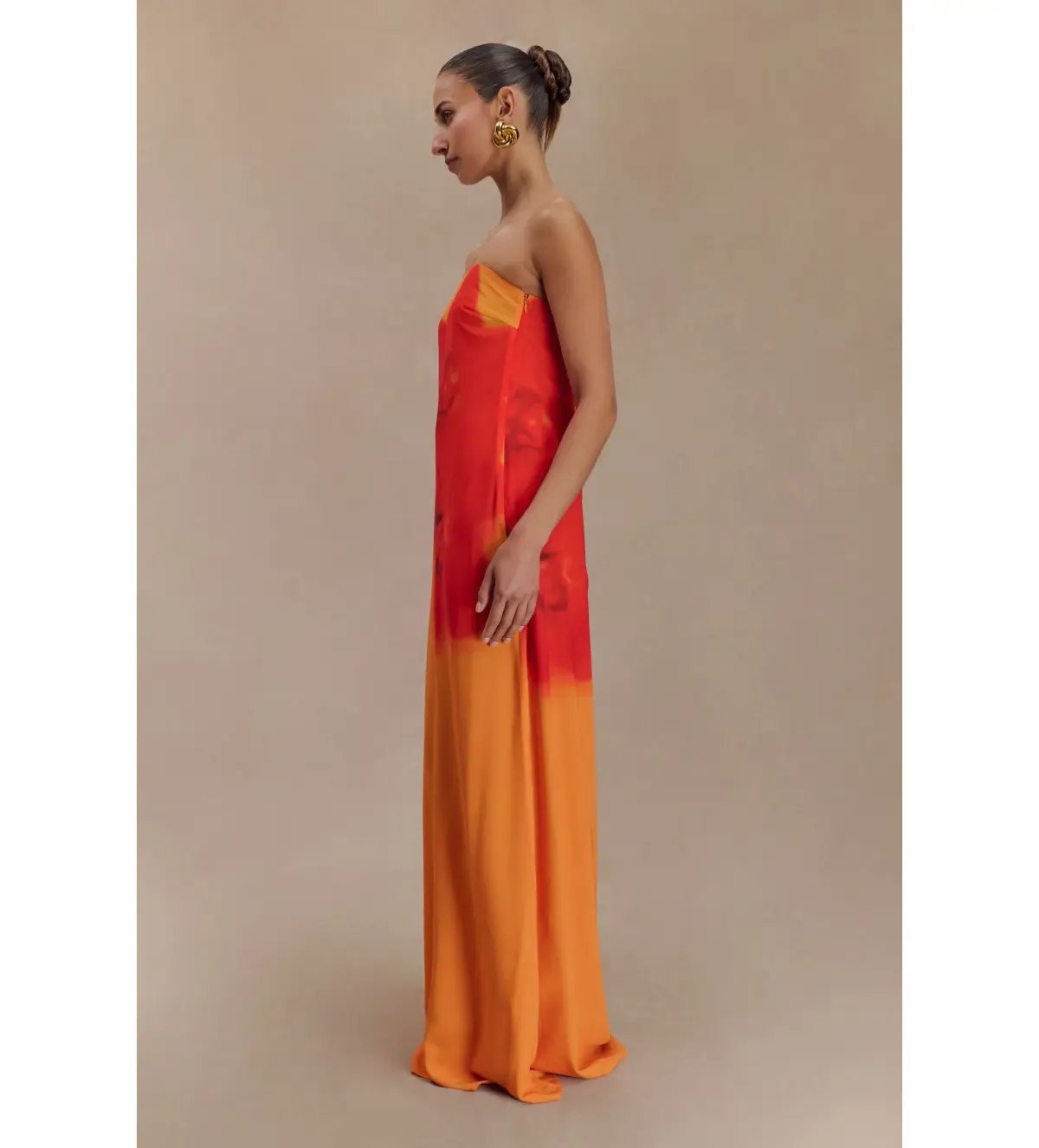 Amaya Strapless Chiffon Maxi Dress Koi Orchid Print Size 8 photo 2