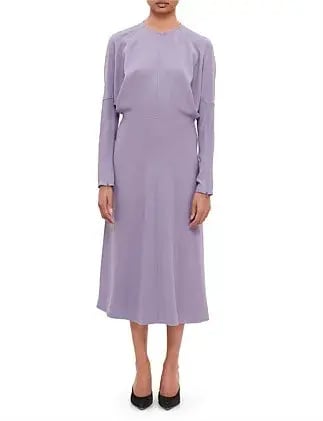 Victoria Beckham Dolman Midi Dress with Blouson Bodice Purple Size 16 photo 2