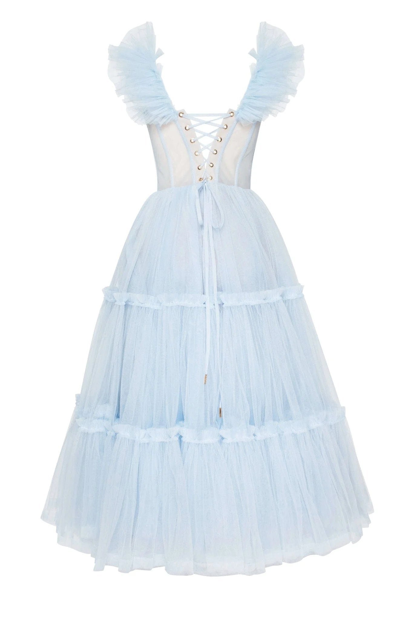 MILLA RUFFLED TULLE MIDI DRESS - LIGHT BLUE photo 5