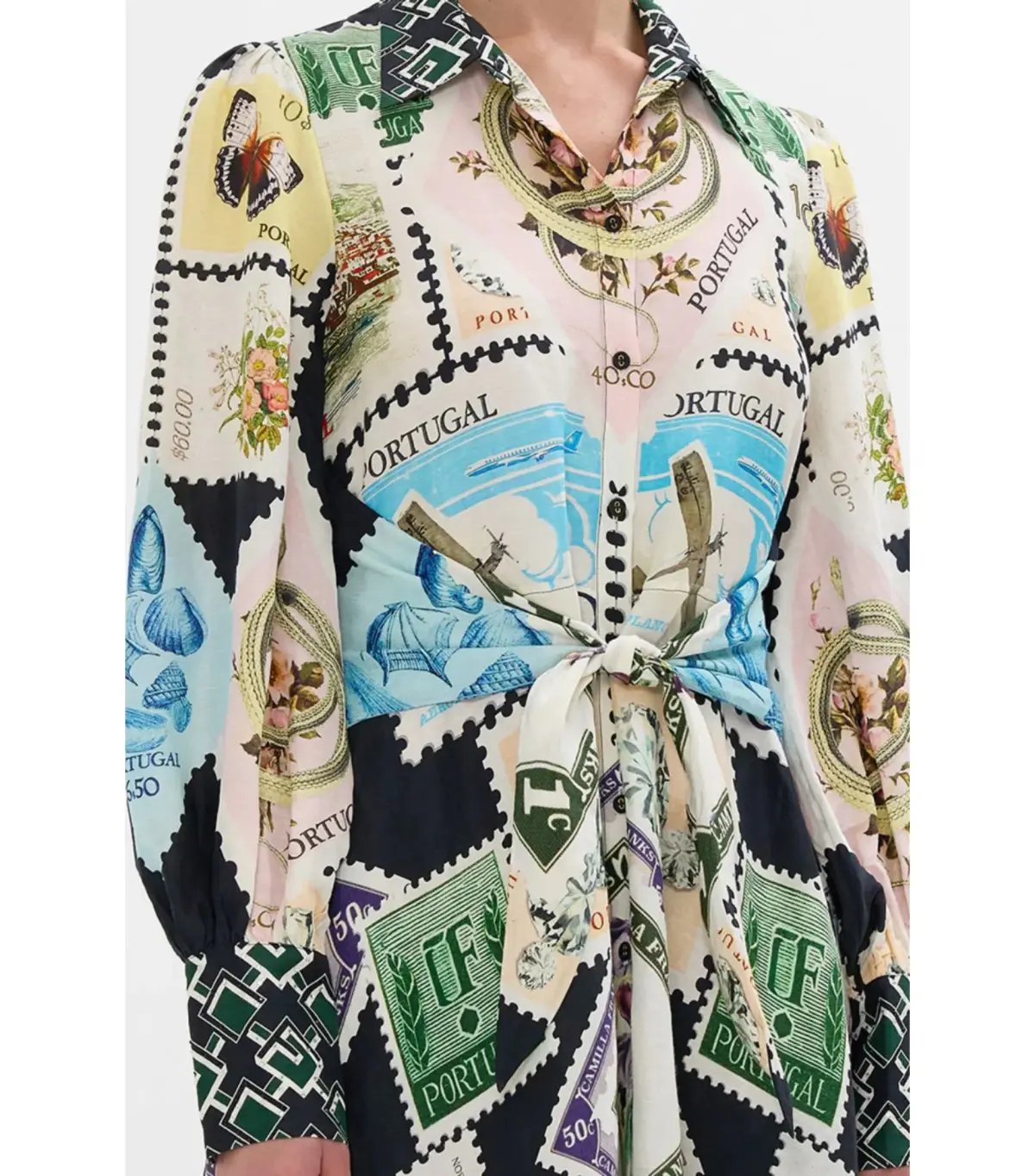 Camilla My Porto Pen Pal Waist Tie Midi Shirt Dress Multi Size AU 10 photo 4
