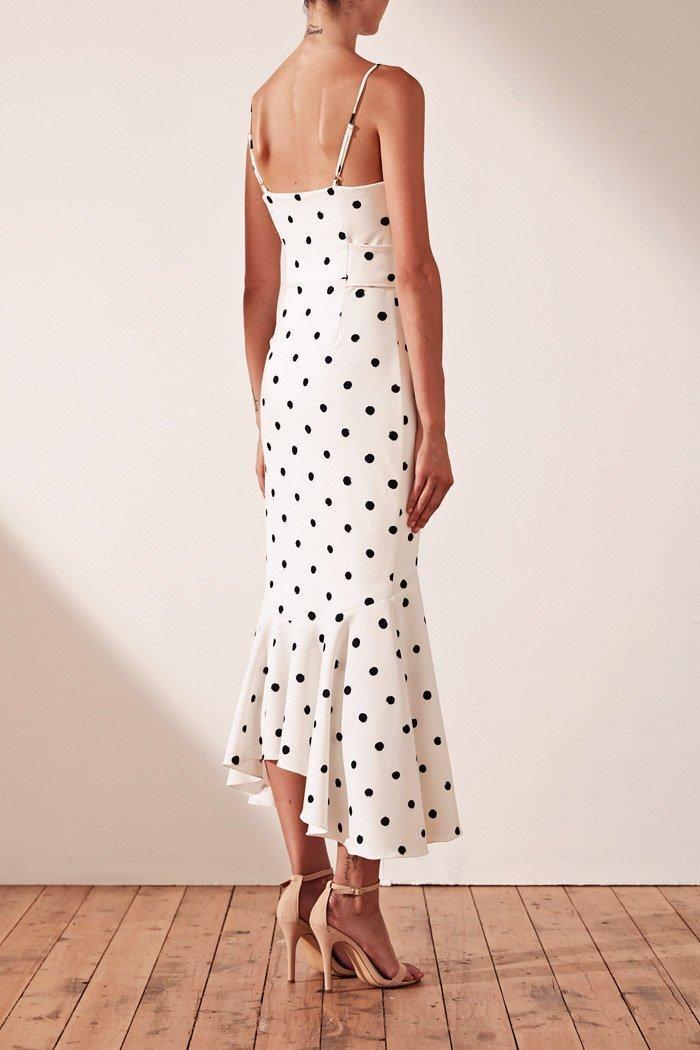 Shona Joy Abigail Trumpet Midi Black & White Polka Dot Size 8 photo 5