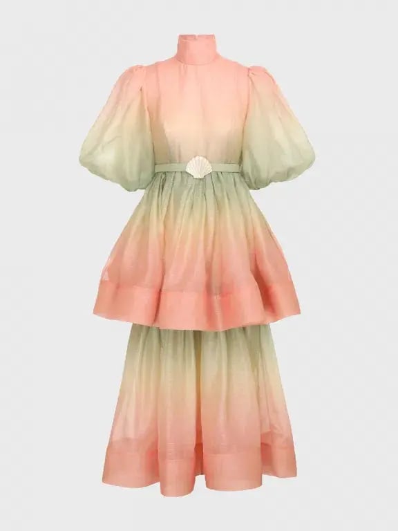 Zimmermann Postcard Puff Sleeve Midi Dress Ombre Watermelon Size 1 / AU 10 photo 6
