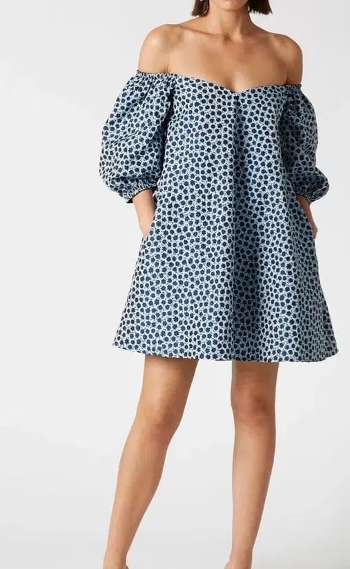 Scanlan Theodore Floral Trapeze Mini Dress Blue Size 6 photo 2